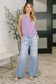 Zenim Printed Wide Leg Bottoms in Light Wash
