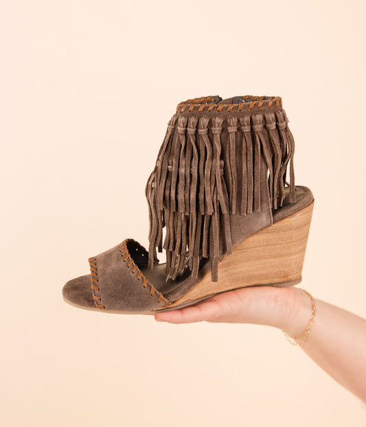 True Fringe Wedge in Taupe